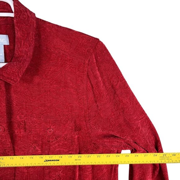 Liz & Me Womens 1X Red Jacquard Button-Front Jacket Abstract Design Art To Wear - Picture 11 of 16